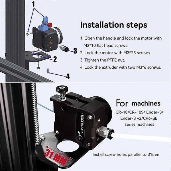 Til HGT Dual Gear Reduction Extruder Højpræcisionsfødning Fleksibelt Filament Tilgængelig til CR10 Ender3 CR6SE 3D-printer