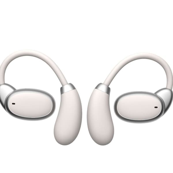 V13 Beige Open-Ear Bluetooth-hörlurar med öronkrokar, Bluetooth 5.4, brusreducering för samtal och sportdesign