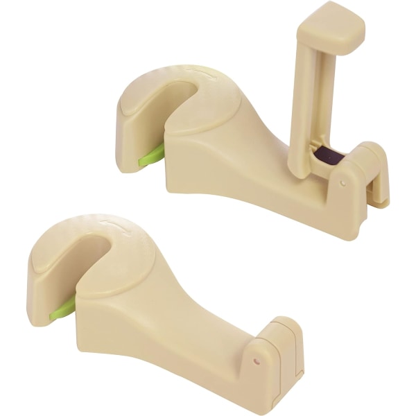 Universal Multifunktionell Bil Baksäte Nackstöd Mobiltelefonhållare Hängare Krok för Väska Handväska Kläder Matvaror (Beige Set om 2) 2-Beige
