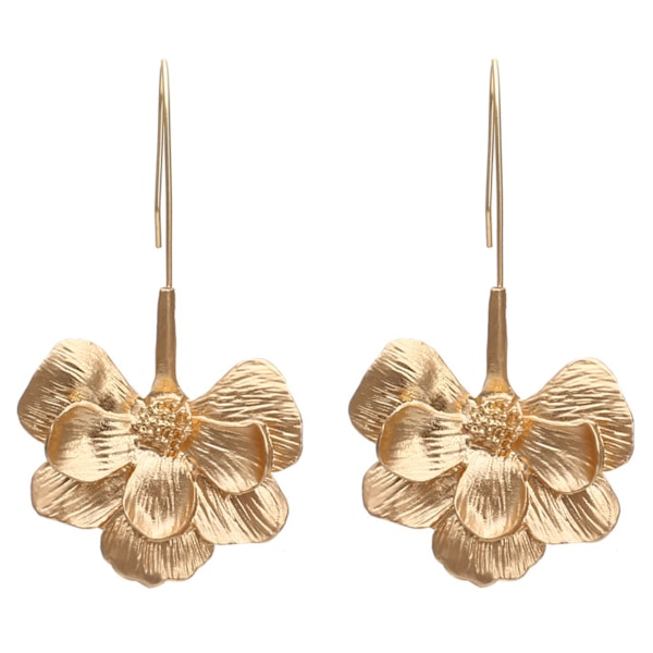 Guld Eleganta Blommor Mode Dangle Örhänge Söta Metall Blommor