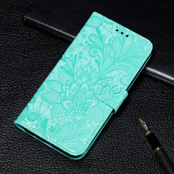 Preget blondeblomst flip-deksel til Samsung S22 green