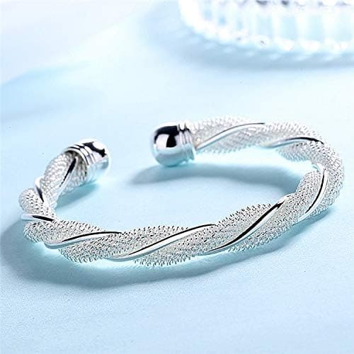 Sølvbelagt justerbart vridd mansjettarmbånd i mesh for kvinner