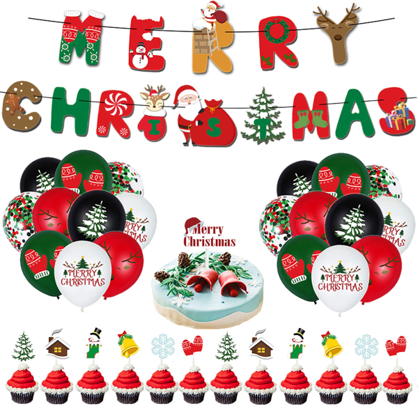 Christmas Birthday Party Decorations Set, Banner Balloons