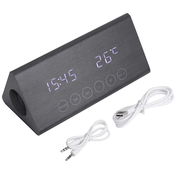 Träväckarklocka Bluetooth Trä Högtalare Temperatur/Tid
