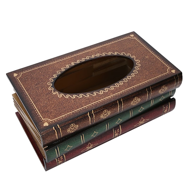Retro Trä Antik Bok Tissue Box Omslag Handgjord Handmålad Justerbar Passform Standard Tissue Box Mångsidig Hemmakontorsinredning Öppen Toppdesign Enkel