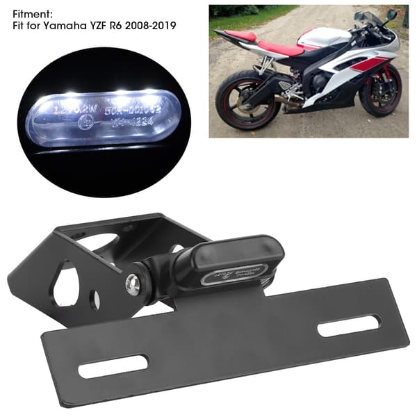 Motorcykelnummerpladebeslag i rustfrit stål, universelt justerbart, robust aluminiumslegering, foldbart design, integreret LED-blinklys, bredt