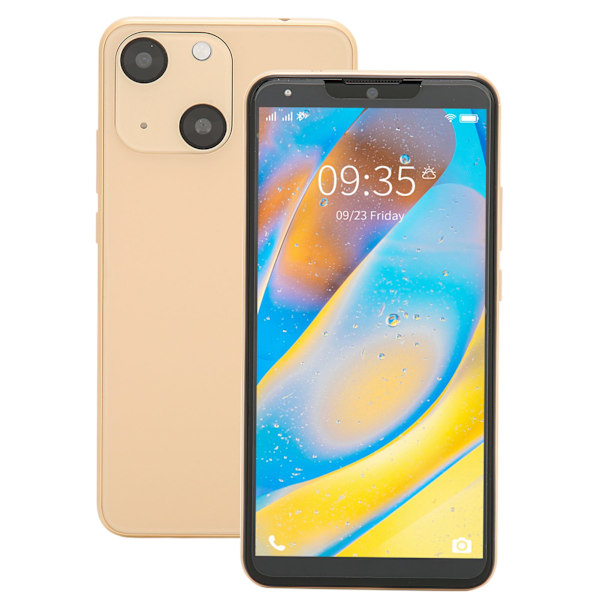 6.0 Tum HD IPS Skärm Smartphone 1G RAM 8G ROM Dubbla SIM Ansiktsupplåsning Telefon för Android 10 100-240V Guld EU-kontakt