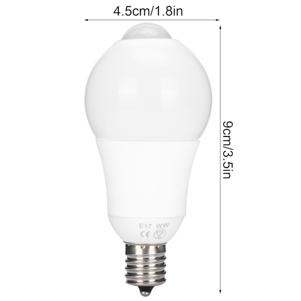 E17 Infraröd Induktion Mänsklig Sensor Glödlampa 5W LED-lampa för Korridor Balkong 100265V(Vitt ljus 5800K )