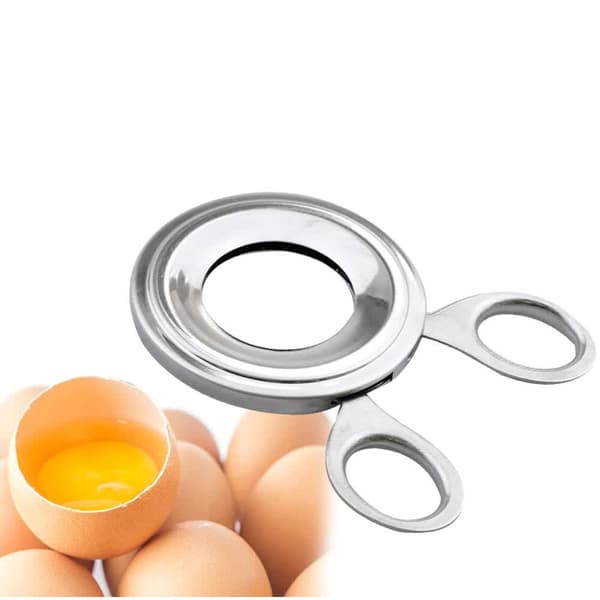 En sølvfarget eggeskallåpner i rustfritt stål, eggedeler, eggedekorasjon