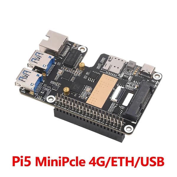 For 5 PCIe til MiniPCIe 4G Gigabit Ethernet RJ45 USB3.2 HAT+ Adapterkort PCIe til MiniPCIe GbE USB3.2 HAT+
