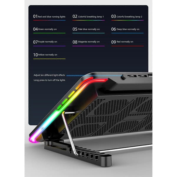 F5 RGB Laptopkøler 12-17 Tommer 6 Blæsere Dobbelt USB-interface Laptopstativ Lydløs Køleblæser (Symphony Edition)
