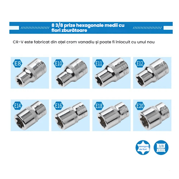 Hylsnyckelsats 14 Delar EINNENFFER, E-Typ E4-E24 Torx, Silver, 12.5 x 11.5 x 5.5 cm