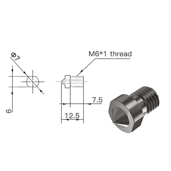 Dyser i rustfrit stål 0,4 MM gevindhærdede dyser høj flow V6 dyse til Prusa I3 MK3/MK4 3D-printer (6 STK)
