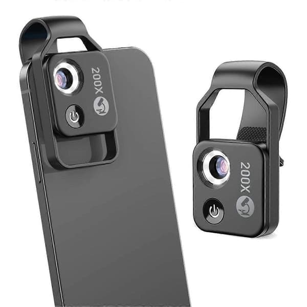 200X suurennusmikroskooppilinssi mobiili-LED-valolla, mikrotaskumakrolinssi iOS- ja Android-älypuhelimille, musta