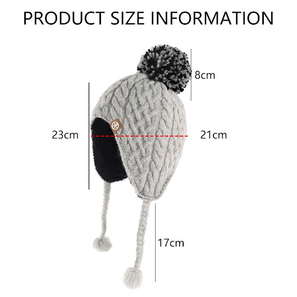 Vintermössa Flickor Stickade Mössor Vinter Fleece Foder Skidåkning Vintermössor med Varma Öronlappar Gray