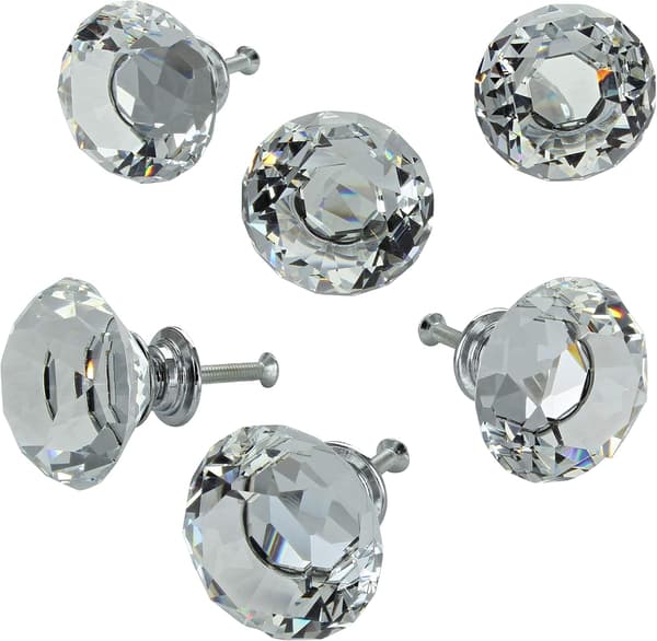 Sæt med 6 klare glasdørknapper til køkkenskabsskuffer 40mm