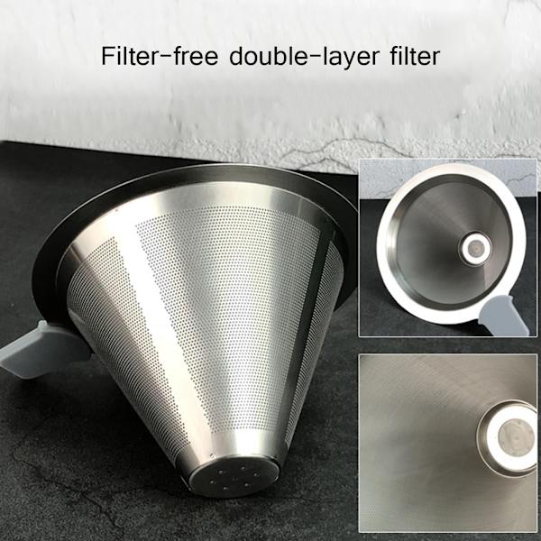 Justerbart kaffeställ i rostfritt stål med dubbla filter