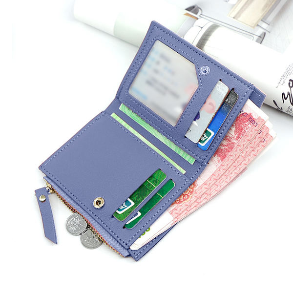 Liten plånbok för kvinnor, smal läder bifold framficka damer
