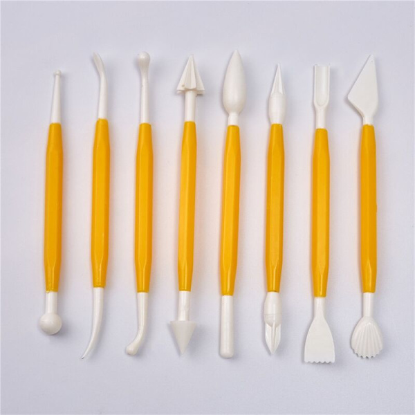 Polymer Clay Modeling Tools, Plastic Modeling Tool and Round Circle Shape for Pottery and Clay Sculptures, 8-Piece Set - Yellow