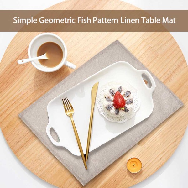 Enkel geometrisk fiskmönstrad linned bordsmatta isoleringsplatta