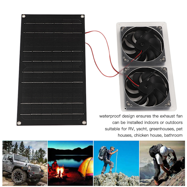 Solcellsdriven luftutsug Vattentät 100W Solcellsgenerator Dubbel Utsugsfläkt för Husbil Yacht Växthus Badrum