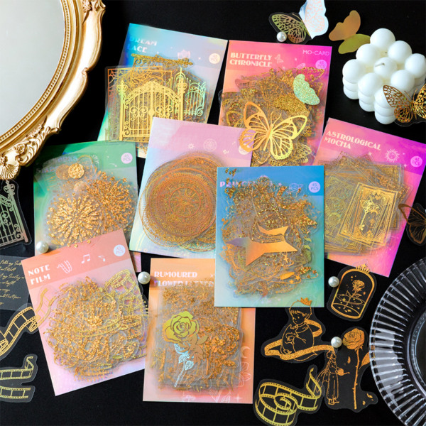 Golden Holographic Stickers, 360 Pcs Glitter Transparent