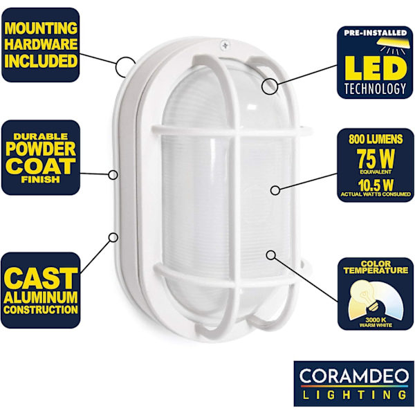 Udendørs 20 cm Oval LED Skotlampe, Planmontering til Wa