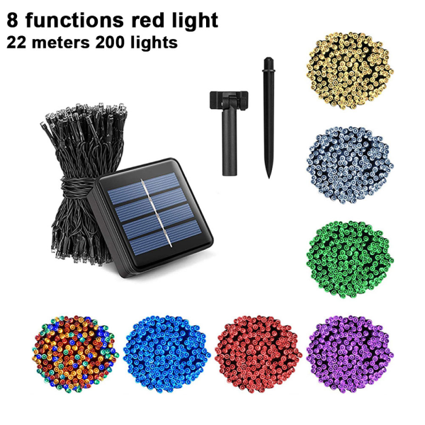 72ft 200 LED solcellslingor med 8 lägen för trädgård