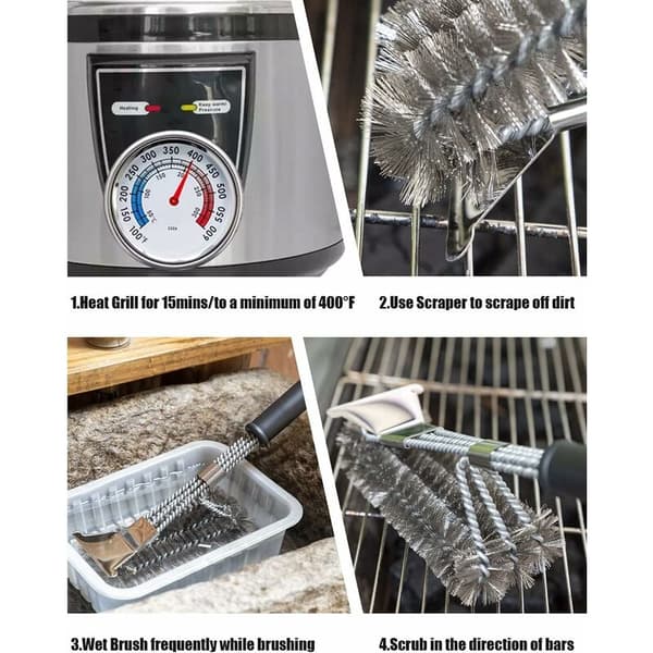 Grillbørster og skraper for grill i rustfritt ståltråd