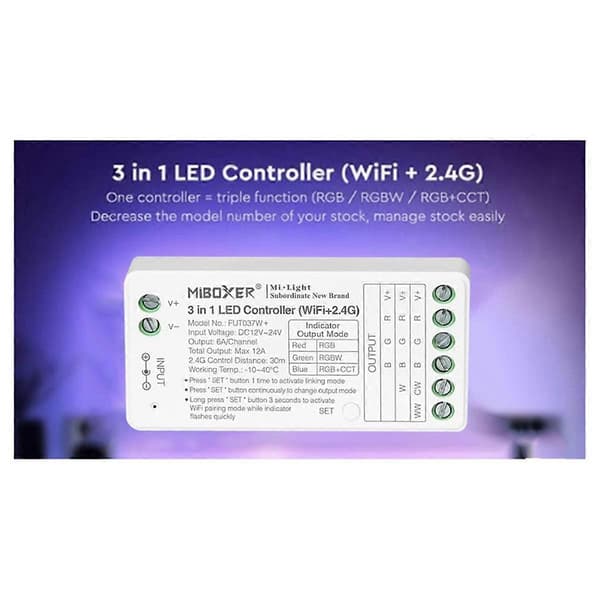 3-i-1 LED-controller 2,4 GHz enkeltfarve dobbelt hvid RGB RGBW RGB+CCT LED-controller (WiFi+2,4G) Smart APP-kontrol