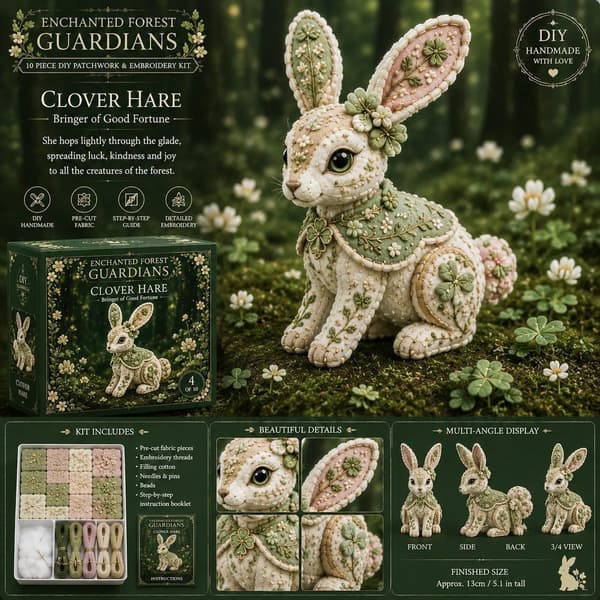 Gør-det-selv Patchwork Kit: Magisk Skov Kaninvogter - Begynder Håndsyet 3D Dukke - Helende Pynt/Gave
