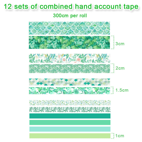 12 rullar dekorativ tejp, för konst, DIY-hantverk, tidskrifter, planerare
