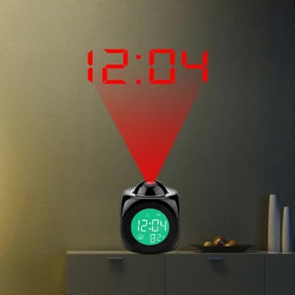 Oppmerksomhet Projeksjon Digital Vær LCD Snooze Klokke Klokke Alarm Display Bakgrunnsbelysning LED Projektor Svart