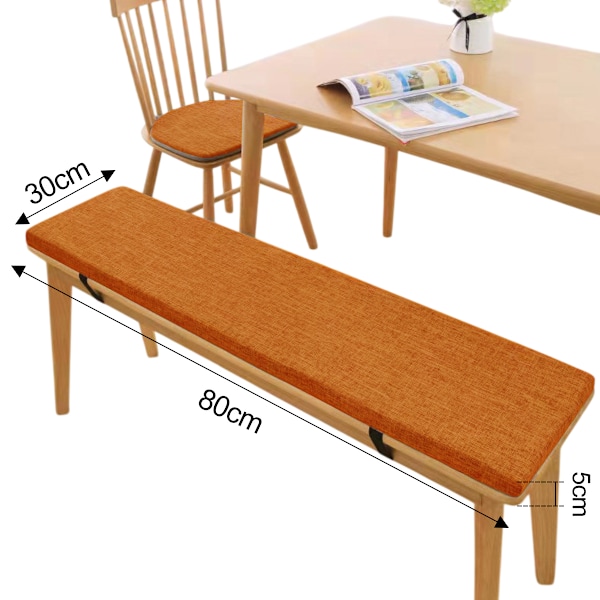 Bänkdyna i linne, halkfri stolsdyna, skoskåpsbänkdyna med bindspänne, orange Style 1