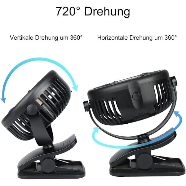 USB-ventilator, bærbar clip mini-ventilator med 3 hastigheder