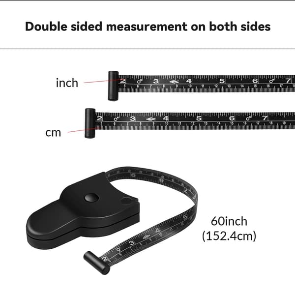 (Sort) Målebånd til krop, der kan trækkes tilbage | Måler 150 cm (60 tommer) Push-B