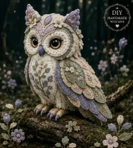 Gør-det-selv Patchwork Kit: Magisk Skovugle Værge - Begynder Håndsyet 3D Dukke - Helende Pynt/Gave