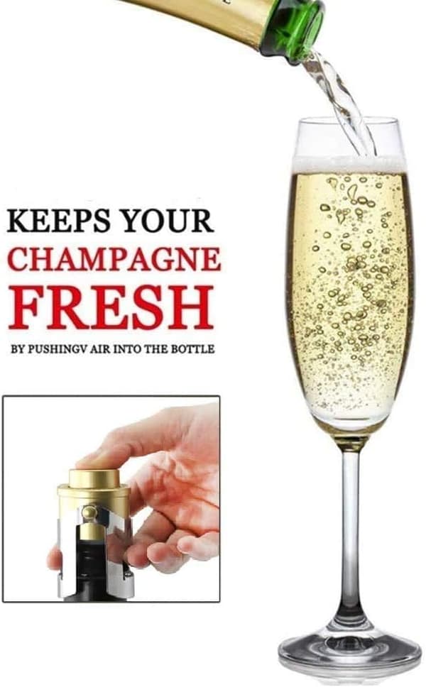 Sett med 2 glitrende champagnekorker med integrert trykkpumpe