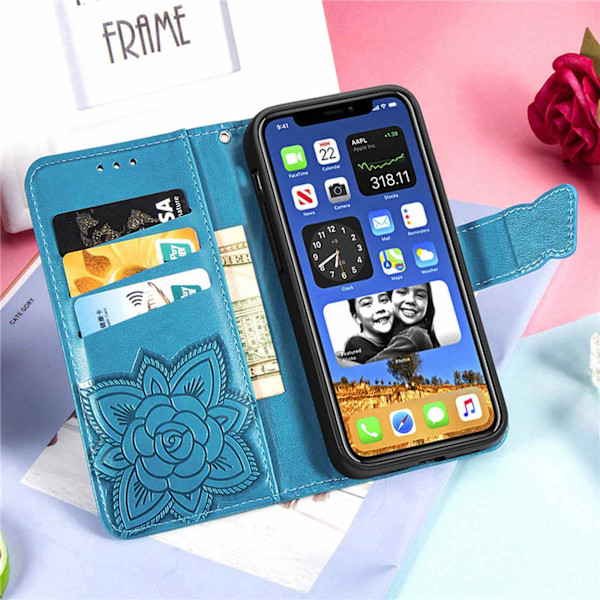iPhone 11 Mobilskal, iPhone 11 Skal med Korthållare Ställ Kickstand för Kvinnor Flickor Pojkar, iPhone 11 Plånbok Sött Robust PU Läder Flip Blue for iPhone 11