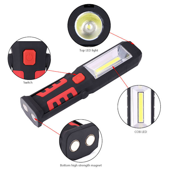 USB-laddningsbar COB LED-arbetslampa Nödficklampa