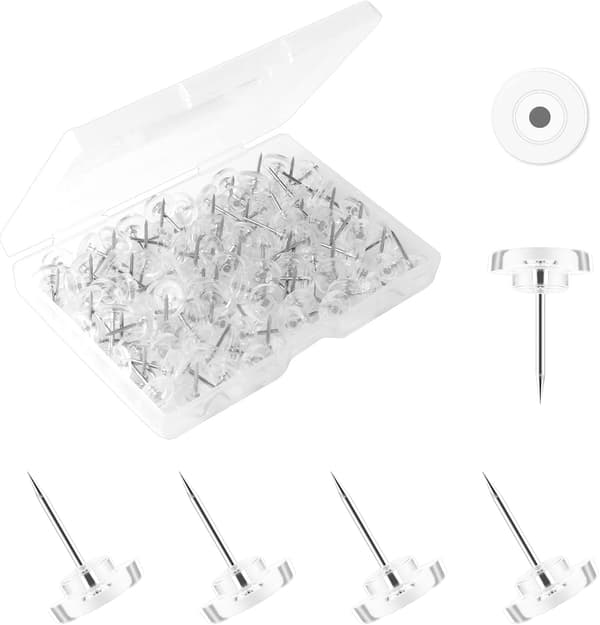 100 stk. klare tegnestifter, flade tegnestifter af plast med