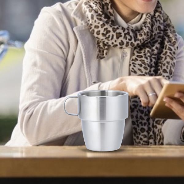 Hushåll 304 Rostfritt Stål Dubbelskikts Kaffe Kopp Mugg med