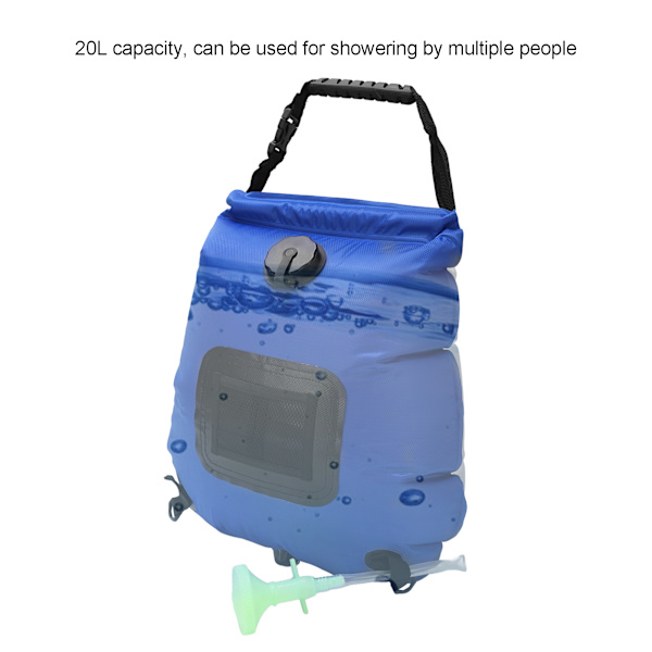 Solarduschväska för utomhusbruk, soluppvärmd campingduschväska med värmeabsorberande design, slitstarkt material, bärbar dusch för strand, simning och