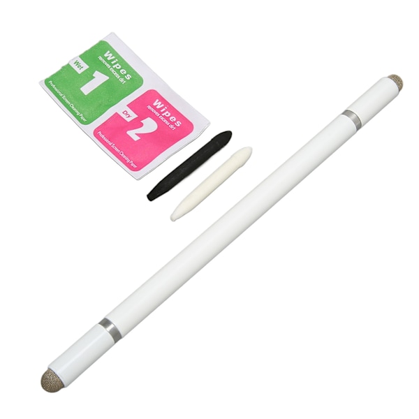 Svart Stylus Penna 4 i 1 Multifunktionell Exakt Positionering Kapacitiv Stylus med 2 Fiber Spetsar för Mobiltelefoner Surfplattor Vit