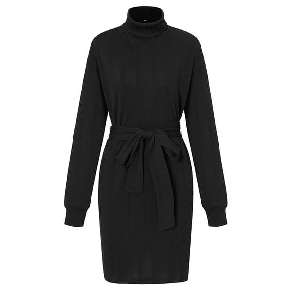 Strikkede kjoler dame turtleneck afslappet langærmet tynd minikjole