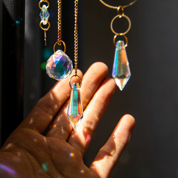 Suncatcher Kristall Hängande Solfångare Prisma med Kedja Hänge Ornament Kristallkulor för Fönster Style 2
