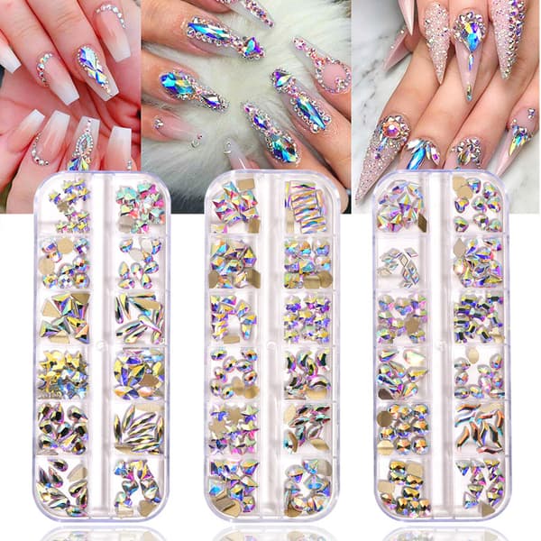 360 stk. Rhinestones til neglekunst, Crystal AB Rhinestones Flat Back