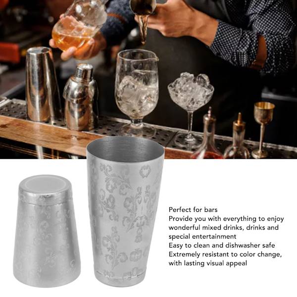 304 Rostfritt Stål Boston Shaker Med Etsad Design, Professionell Bartenderutrustning Anti-Korrosions Cocktail Shaker Set Ovägd Shaker Tin För