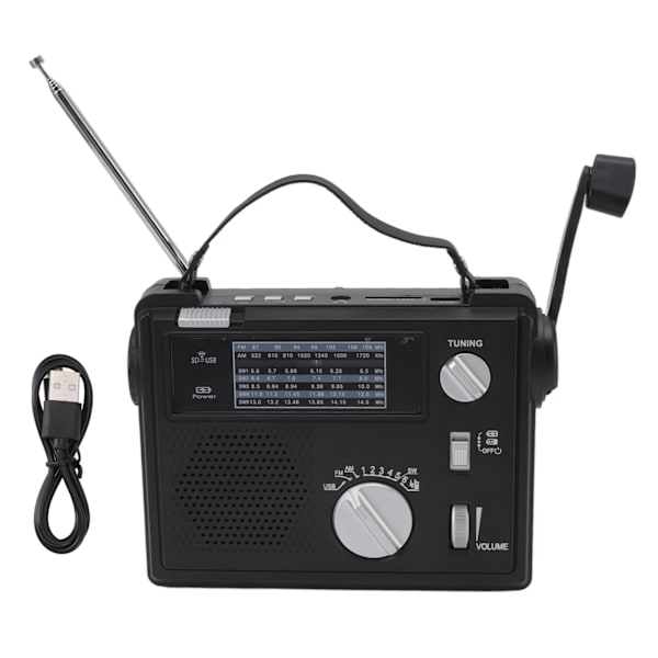 Handvevradio AM FM SW Multi Band LED Nödradio med MP3-uppspelning U-diskslagringskortplats