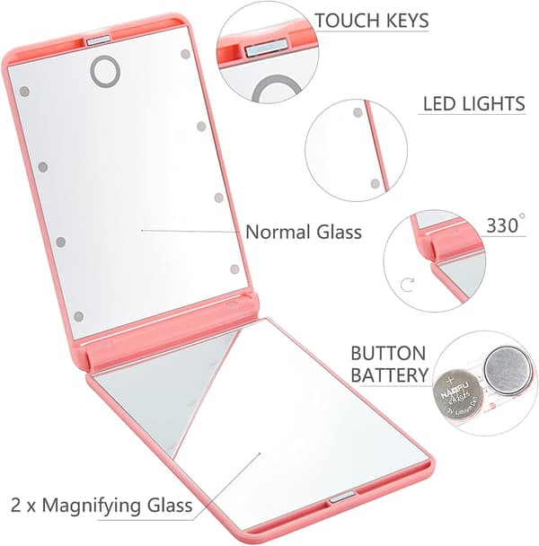Rejsespejl Kompakt Makeup Spejl Bærbart Touch Switch